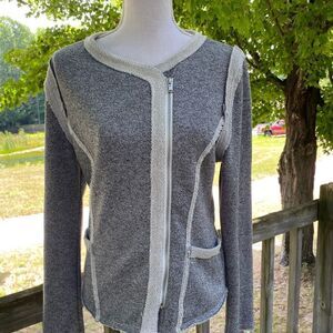 2 Sisters Size Medium Gray Asymmetrical Moto Raw Hem Full Zip SweaterJacket